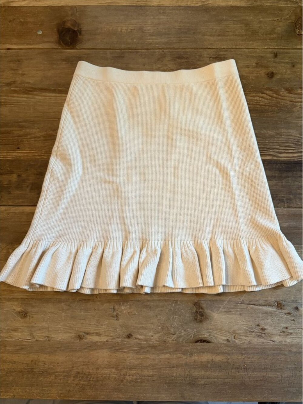 Sandro Paris Ecru Waffle Knit Ruffle Hem A-Line Skirt Size 40 / US 8